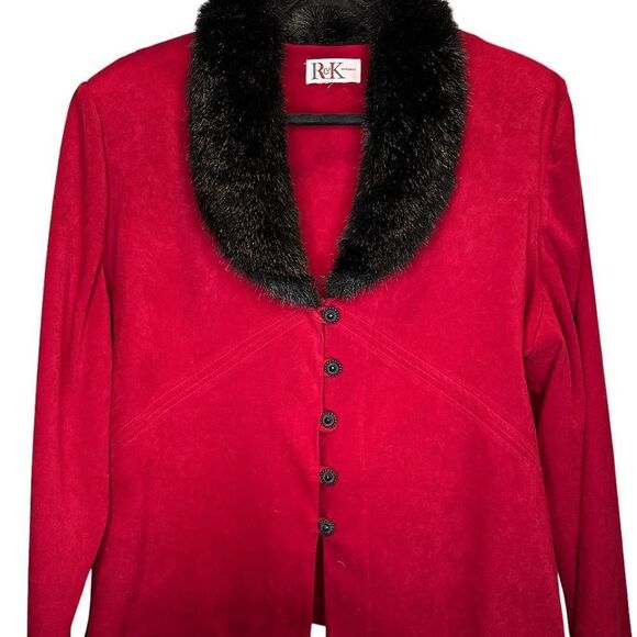 Vintage R&K Originals Red Jacket With Faux Fur Collar size L - Picture 1 of 6